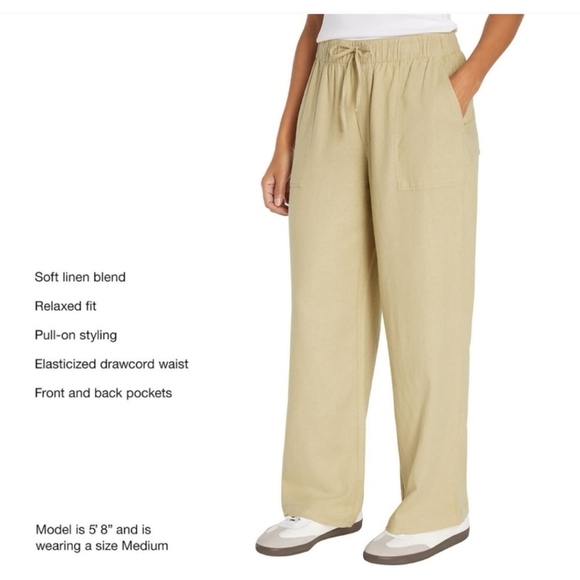 Gap Linen Blend Khaki Beige Tan Pull-on Wide Leg Pants Size Large Summer Beach - Picture 4 of 11